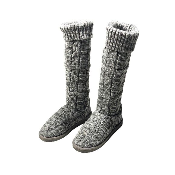 Muk luks | Women’s Grey Gray Sweater Slipper Socks Boots Above Calf - Picture 1 of 13